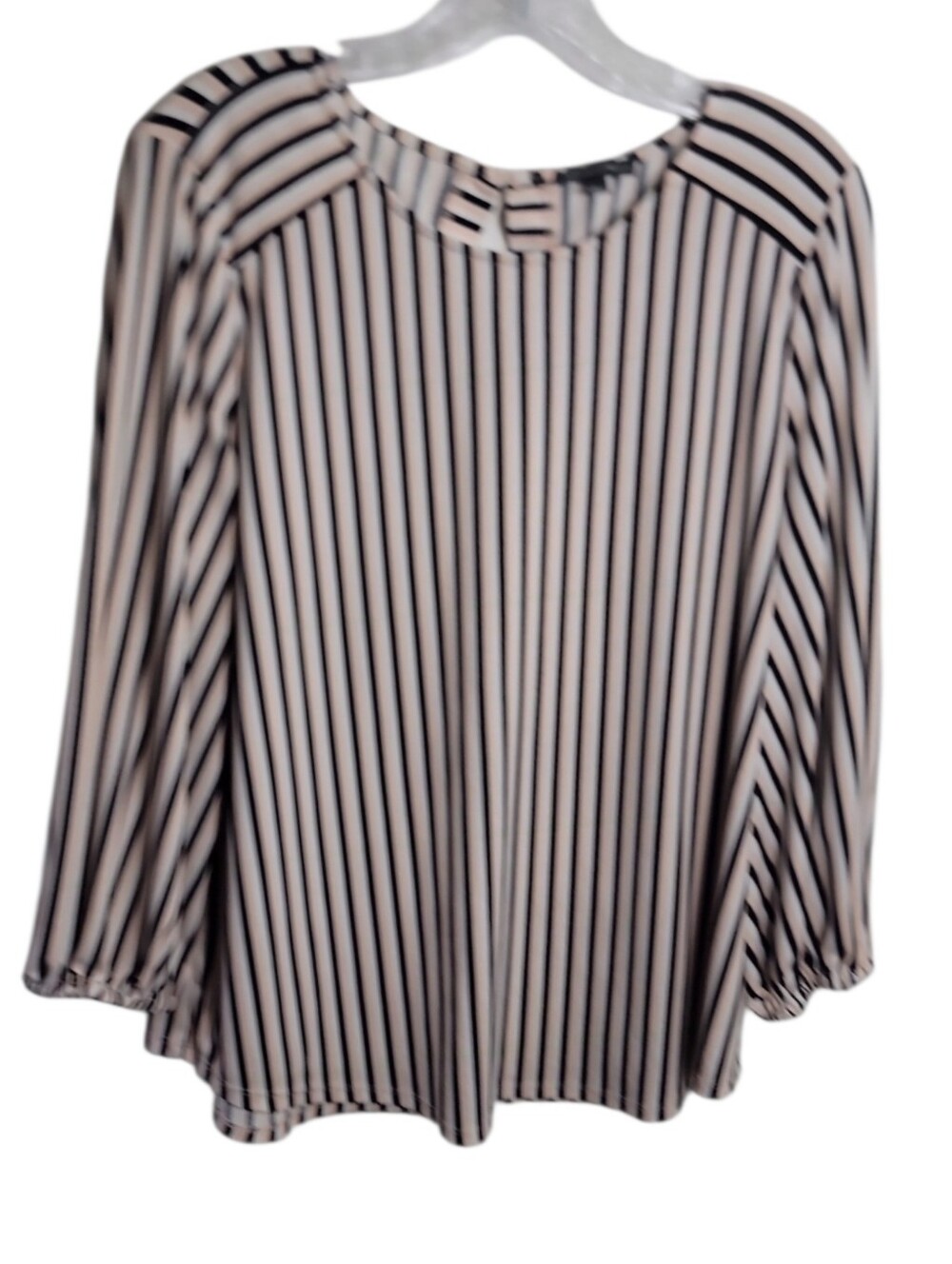Adrianna Papell women's large black white peach stripe top 3/4 sleeve scoop neck